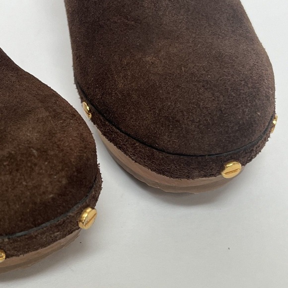 Tory Burch Ginevra Brown Suede Heeled Studded Ankle Boots Size 8M Clog - Picture 5 of 13